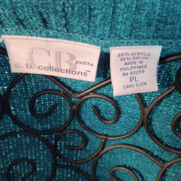 CB Collection Buttery Soft Teal Blue Scoop Neck Sweater Petite Large - Picture 4 of 11